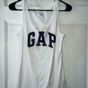 Medium GAP Women's White Tank Top with Navy Logo